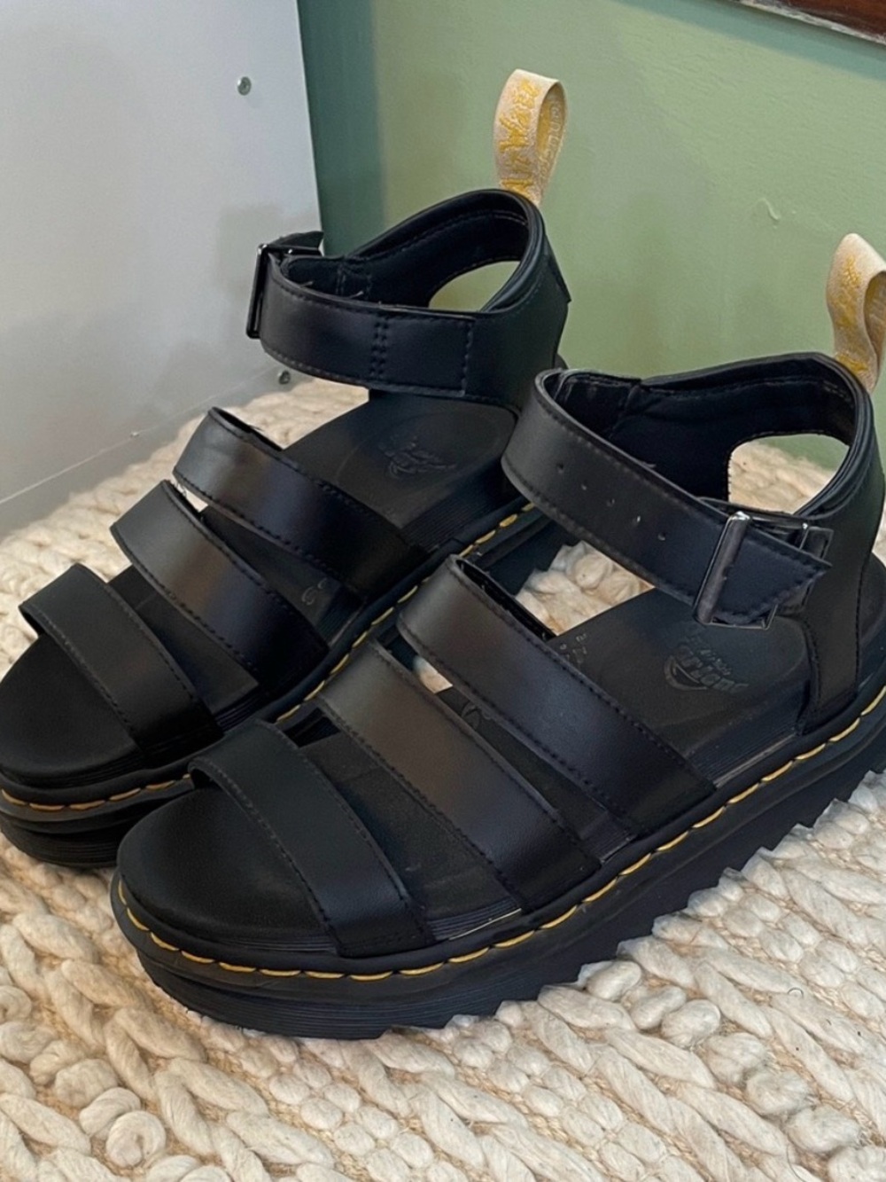 Dr. Martens Black Vegan 
Leather Platform Gladiator Sandals